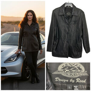 Vtg Y2K Mid America Corvette Black Leather Jacket Women’s Sz L Design by Reed